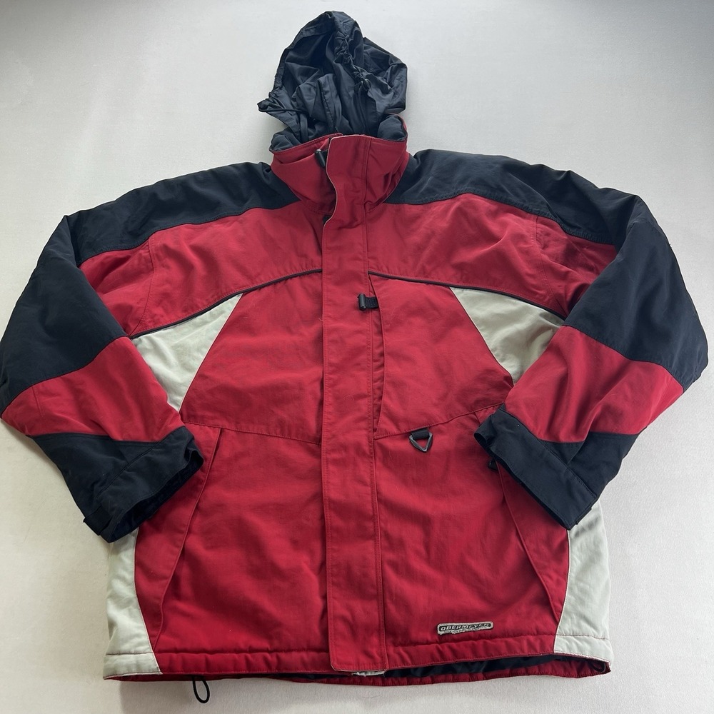 Obermeyer Mens Red Black Colorblock Insulated Ski Snowboard Jacket Hooded Large